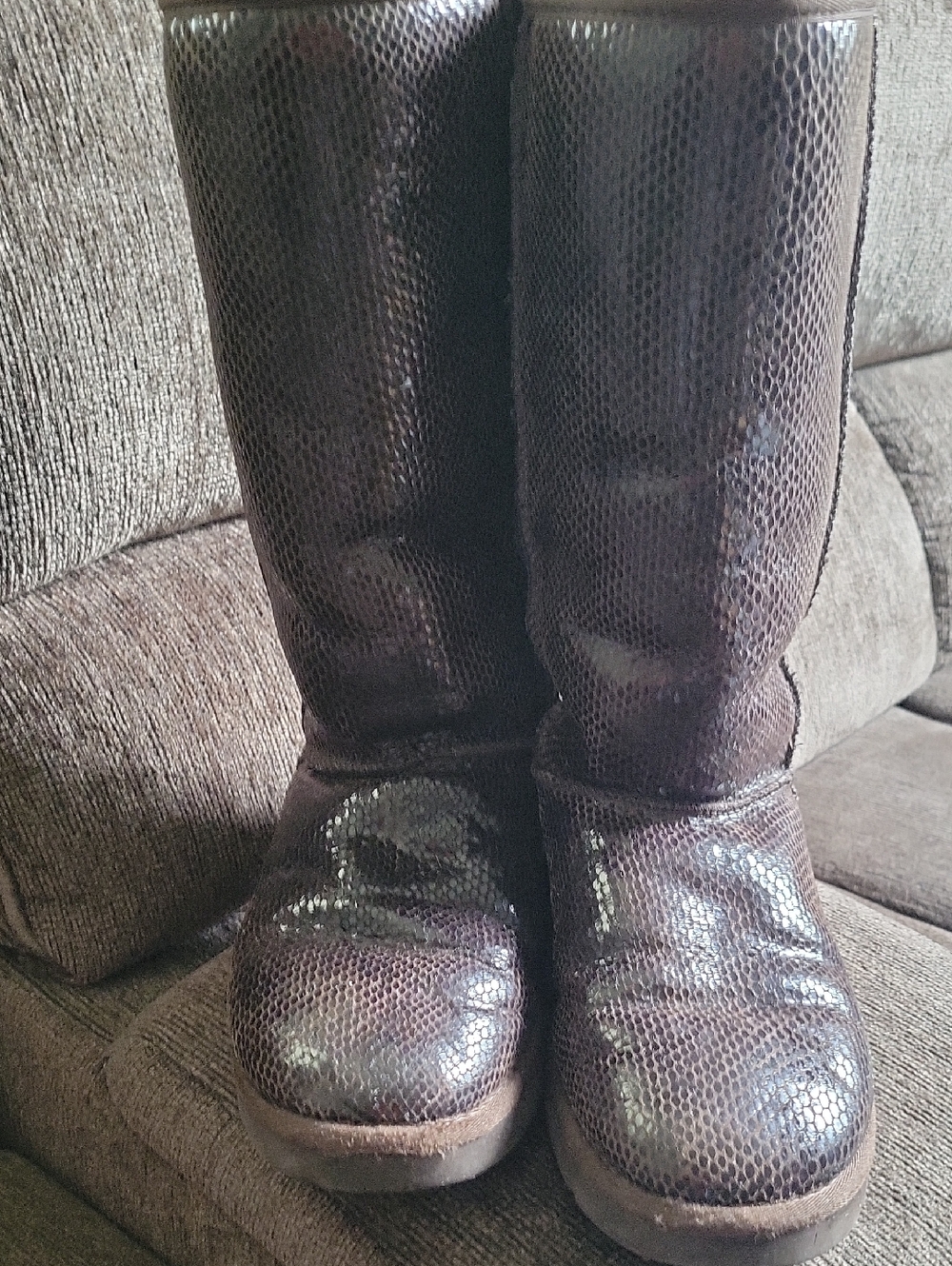 UGG Brown Reptile-Texture Knee Boots